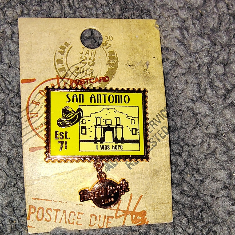Hard Rock Cafe Official Global Retro Stamp Pin San Antonio " I Was Here Series"